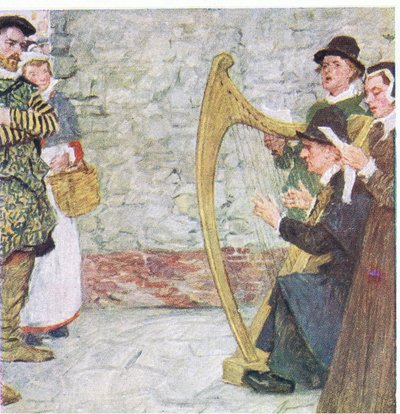Shakespeare lytter til balladesangerne nær Somerset House, fra My Magazine, pub.1922 av William Hatherell