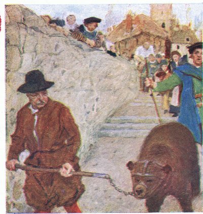 Shakespeare ser på en bjørn på vei til bjørnehagen ved Bankside, fra My Magazine, pub.1922 av William Hatherell