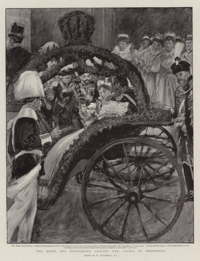 Bruden og brudgommen forlater slottet Ehrenburg av William Hatherell