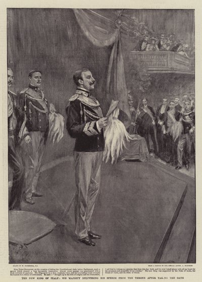 Den nye kongen av Italia, Hans Majestet holder sin tale fra tronen etter å ha avlagt eden av William Hatherell