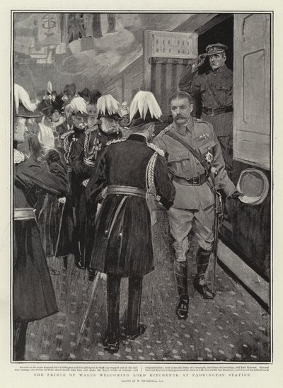 Prinsen av Wales ønsker Lord Kitchener velkommen på Paddington Station av William Hatherell