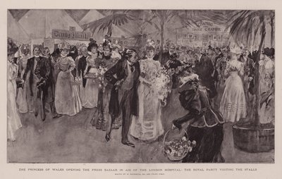 Prinsessen av Wales åpner pressebasaren til støtte for London Hospital, Royal Party besøker bodene av William Hatherell