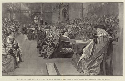 Prøvd av hans jevnaldrende, generell utsikt over Royal Gallery ved House of Lords under Earl Russells rettssak for Bigamy av William Hatherell