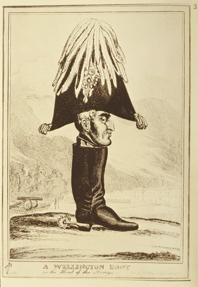 En Wellington Boot, eller The Head of the Army, 1827 av William Heath