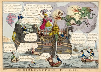 En hieroglyf for 1830, pub. 1830 håndfarget gravering. av William Heath