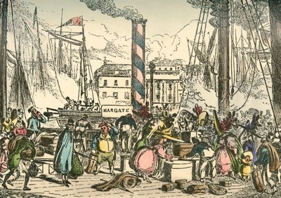 Komme om bord på Margate Steam-pakken ved London Bridges Wharf, 1838 av William Heath