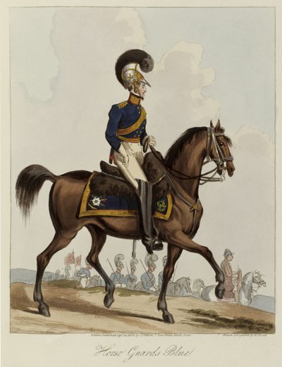 Horse Guards Blue, Uniform studie av Royal Regiment of Horse Guards, 1820 (farget akvatint) av William Heath
