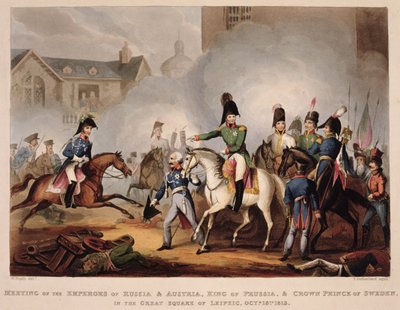 Møte mellom keiserne av Russland og Østerrike, kongen av Preussen og kronprinsen av Sverige på det store torget i Leipsic, 18. oktober 1813, fra 