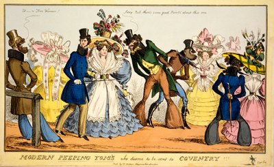 Moderne Peeping Tom's som fortjener å bli sendt til Coventry, ca. 1829 (håndfarget gravering) av William Heath