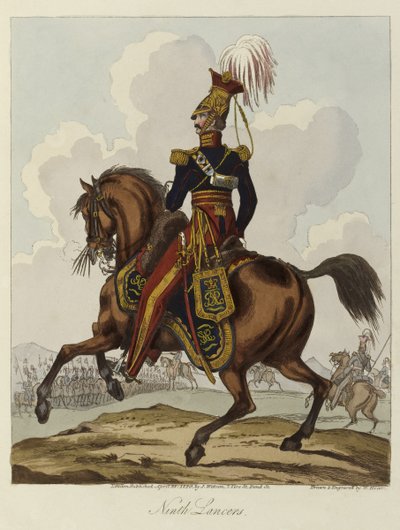 Niende husarer, 1820 (farget akvatint) av William Heath