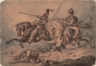 Russisk kosakk i kamp med en Mameluke, 1815 av William Heath