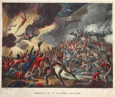 Storming of St Sebastian 31. august 1811, aquatint av J.C. Stadler, pub. av Tegg, april 1818 (akvatint) av William Heath