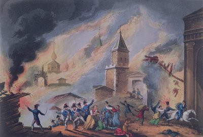 The Burning of Moscow, september 1812, gravert av Thomas Sutherland (f.c.1785) (akvatintgravering) av William Heath