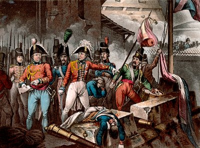 Hertugen av Wellington ved inntak av Ciudad Rodrigo, Spania, halvøykrigen, 1812 c1818. av William Heath