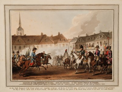 Møtet mellom keiserne av Russland og Østerrike, kongen av Preussen og kronprinsen av Sverige i Lei av William Heath
