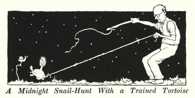 En midnattsneglejakt med en trenet skilpadde (litho) av William Heath Robinson
