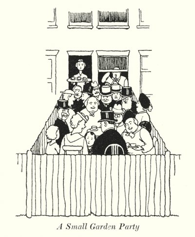 En liten hagefest (litho) av William Heath Robinson