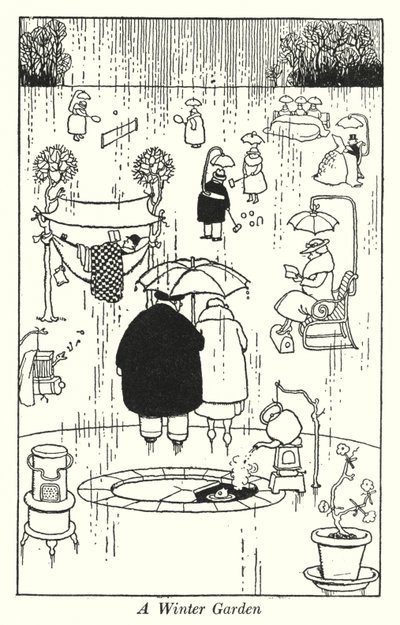En vinterhage (litho) av William Heath Robinson