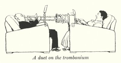 En duett på tromboniet (litho) av William Heath Robinson