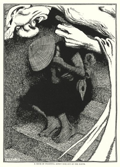 En ånd med skremmende aspekt steg opp av jorden (gravering) av William Heath Robinson