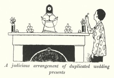 Et fornuftig arrangement av dupliserte bryllupsgaver (litho) av William Heath Robinson