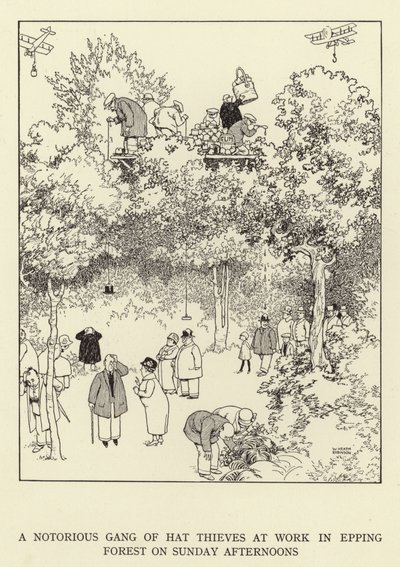 En beryktet gjeng hattetyver på jobb i Epping Forest søndag ettermiddag av William Heath Robinson