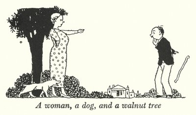 En kvinne, en hund og et valnøtttre (litho) av William Heath Robinson