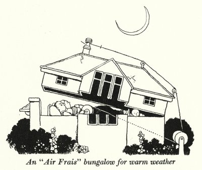 En "Air Frais" bungalow for varmt vær (litho) av William Heath Robinson