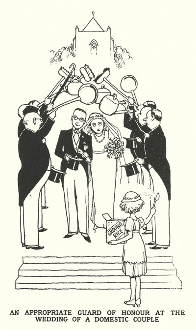 En passende æresvakt ved bryllupet til et ektepar (litho) av William Heath Robinson