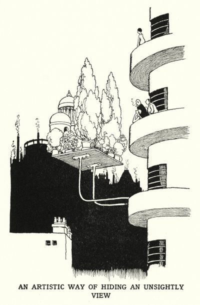 En kunstnerisk måte å skjule en skjemmende utsikt (litho) av William Heath Robinson