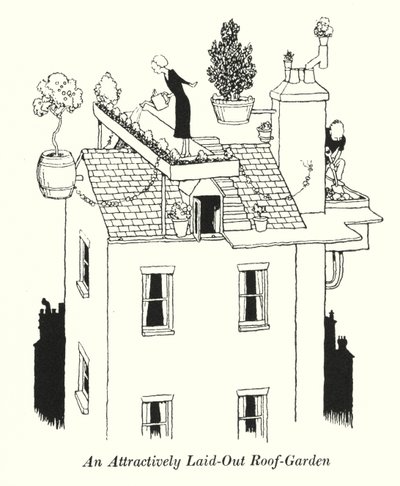 En attraktivt anlagt takhage (litho) av William Heath Robinson