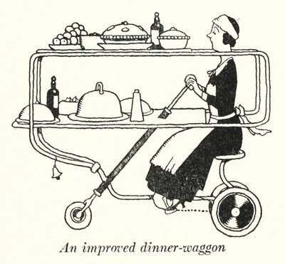 En forbedret middagsvogn (litho) av William Heath Robinson