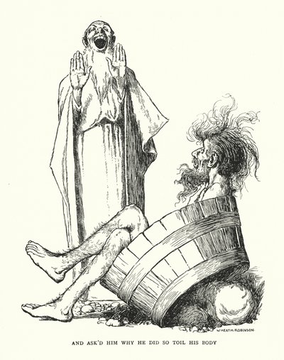 Og spurte ham hvorfor han slet så med kroppen sin (litho) av William Heath Robinson