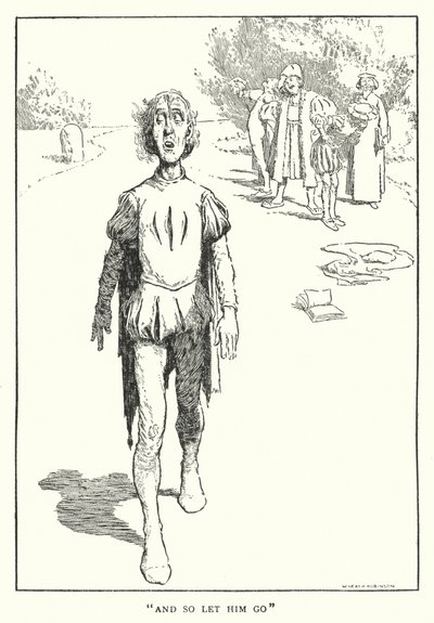 "Og så la ham gå" (litho) av William Heath Robinson