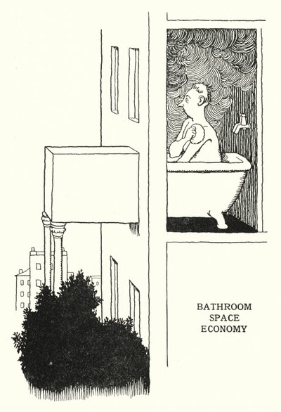 Badromsøkonomi (litho) av William Heath Robinson