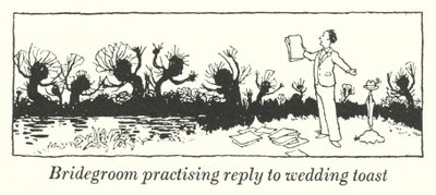 Brudgommen øver på å svare på bryllupsskål (litho) av William Heath Robinson
