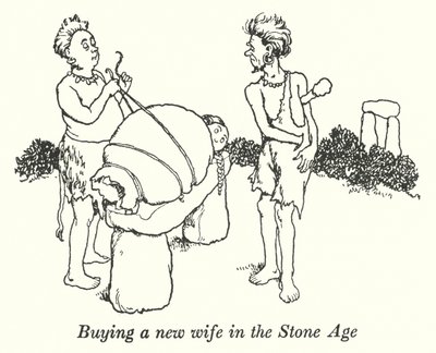 Kjøpe en ny kone i steinalderen (litho) av William Heath Robinson