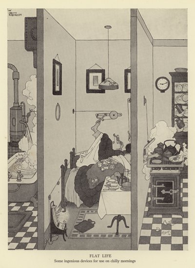 Flatt liv, noen geniale enheter for bruk på kalde morgener av William Heath Robinson