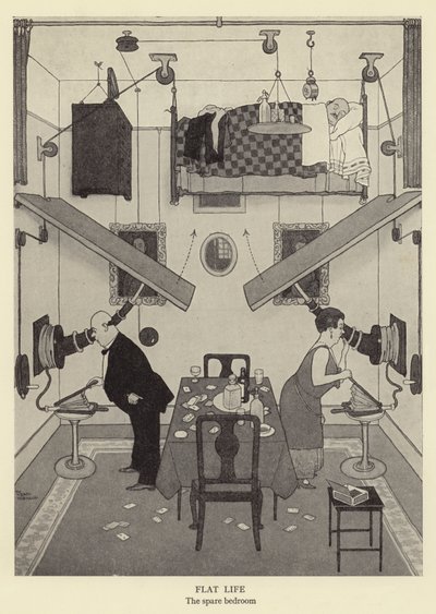 Flatt liv, det ekstra soverommet litho av William Heath Robinson
