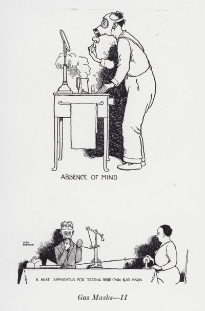Gassmasker - II (litho) av William Heath Robinson