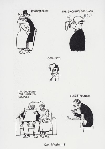 Gassmasker - I (litho) av William Heath Robinson