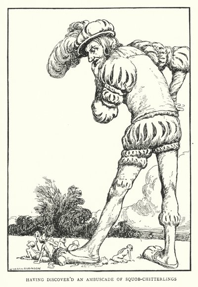 Etter å ha oppdaget et bakhold av Squob-Chitterlings (litho) av William Heath Robinson