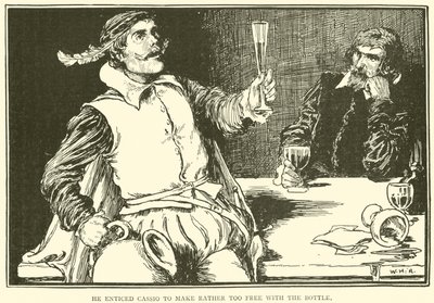 Han lokket Cassio til å gjøre seg litt for fri med flasken av William Heath Robinson