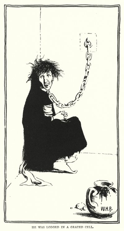 Han ble innlosjert i en revet celle (gravering) av William Heath Robinson