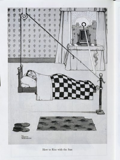 How to Rise with the Sun, illustrasjon fra "Inventions" av William Heath Robinson