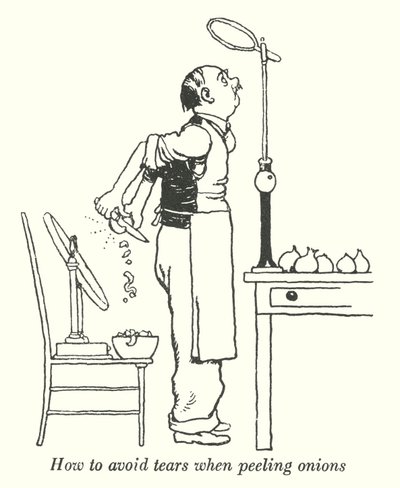Hvordan unngå tårer når du skreller løk (litho) av William Heath Robinson