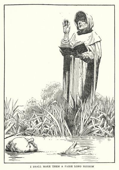 Jeg skal gjøre dem til en ganske lang preken (litho) av William Heath Robinson