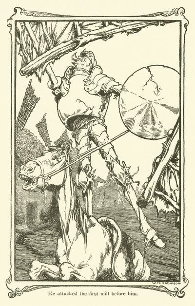 Illustrasjon for Don Quixote (litho) av William Heath Robinson