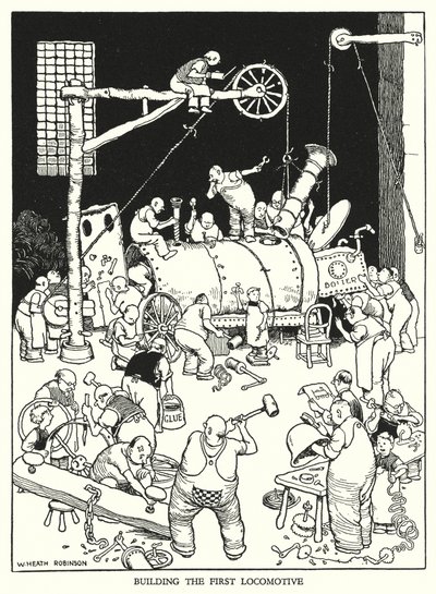 Illustrasjon for Railway Ribaldry av W Heath Robinson (litho) av William Heath Robinson