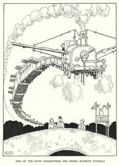 Illustrasjon for Railway Ribaldry av W Heath Robinson (litho) av William Heath Robinson
